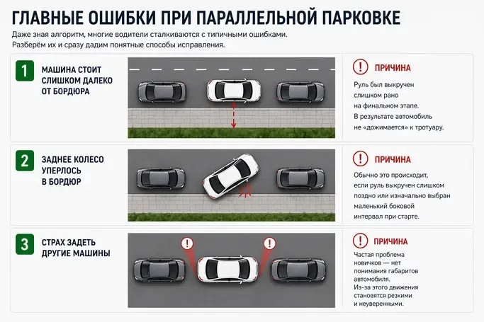 Главные ошибки при параллельной парковке и как их исправить
